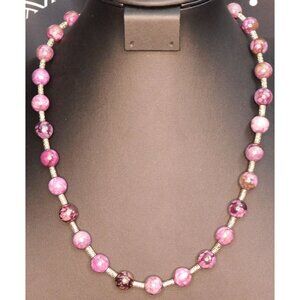 Whimsical Dyed Purple Agate Necklace With Silver Tone Accents